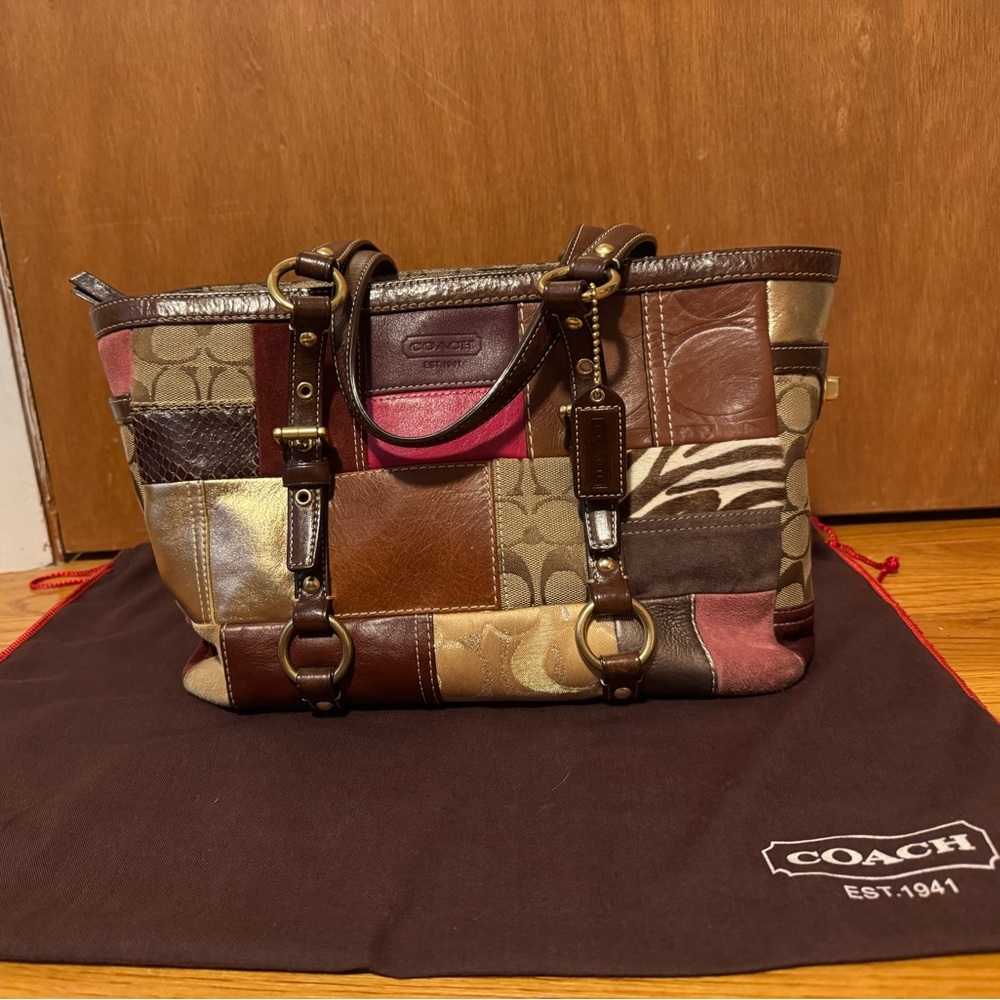 Coach holiday patchwork handbag.